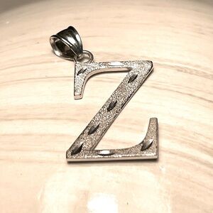 1.25”‎ Satin & Polished Etched Finish Name Initial Z Pendant Sterling Silver